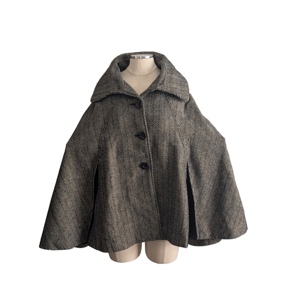 Cejon Herringbone Capelet Coat M/L - Picture 1 of 12